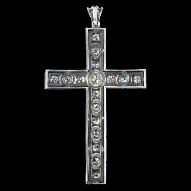 Art Deco Diamond Cross Pendant 15ct Gold 2ct Diamond