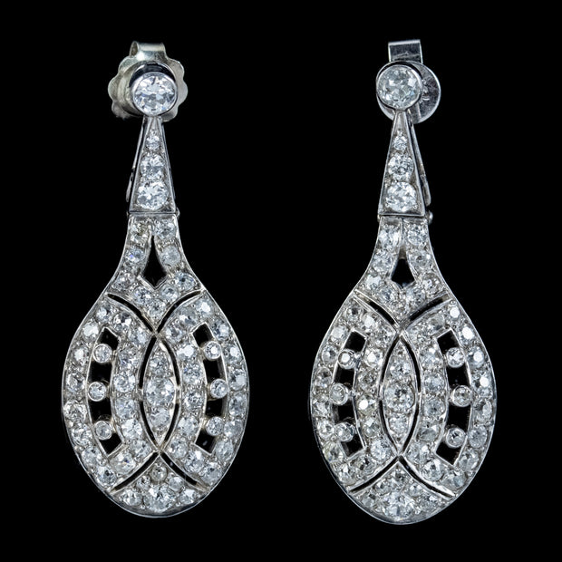 Art Deco Diamond Drop Earrings 18ct White Gold 4ct Of Diamond Circa 1920