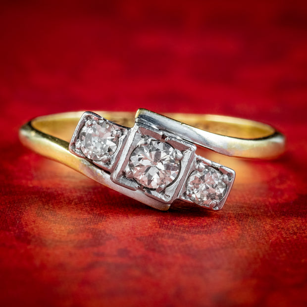 Art Deco Diamond Trilogy Twist Ring 0.32ct Of Diamond 