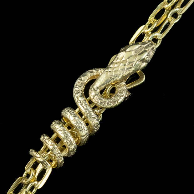 Art Deco Double Chain Silver Gilt With Snake Clip 