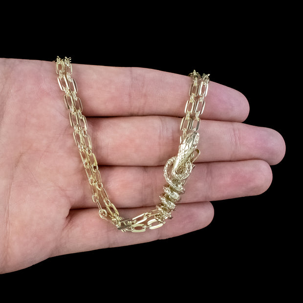 Art Deco Double Chain Silver Gilt With Snake Clip 
