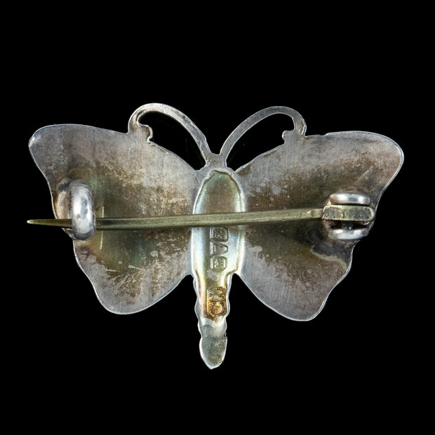 Art Deco Enamel Butterfly Brooch Sterling Silver Dated 1923