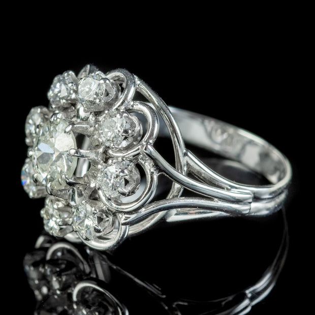 Art Deco French Diamond Cluster Ring 1.85ct Of Diamond Circa 1920