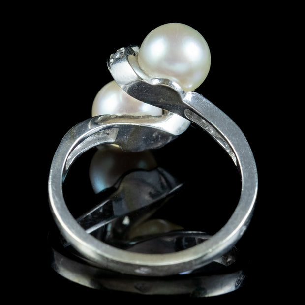 Art Deco French Pearl Diamond Toi Et Moi Ring Circa 1920