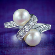 Art Deco French Pearl Diamond Toi Et Moi Ring Circa 1920