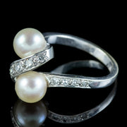 Art Deco French Pearl Diamond Toi Et Moi Ring Circa 1920