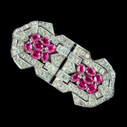 Art Deco French Ruby Paste Duette Dress Clip Brooch Silver 