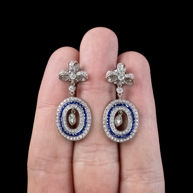 Art Deco French Sapphire Diamond Drop Earrings 3ct Of Diamond With Chaumet Box