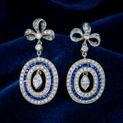 Art Deco French Sapphire Diamond Drop Earrings 3ct Of Diamond With Chaumet Box