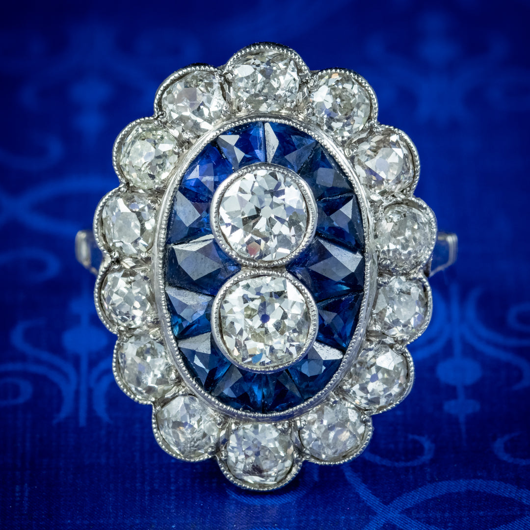 Art Deco French Sapphire Diamond Ring 3.20ct Of Diamond Circa 1920
