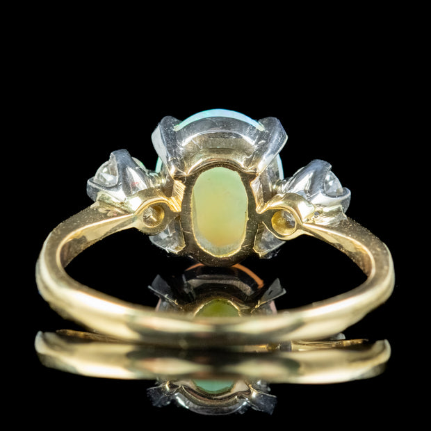 Art Deco Opal Diamond Trilogy Ring 3ct Opal