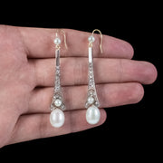 Art Deco Pearl Diamond Earrings Platinum 1.30ct Of Diamond Circa 1920