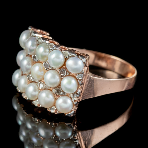 Art Deco Pearl Diamond Ring 14ct Rose Gold Circa 1920