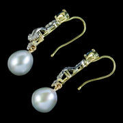 Art Deco Pearl Diamond Sapphire Drop Earrings 18ct Gold