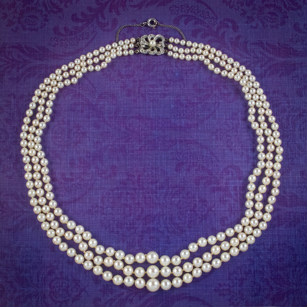 Art Deco Pearl Necklace 9ct Gold Diamond Clasp Circa 1920