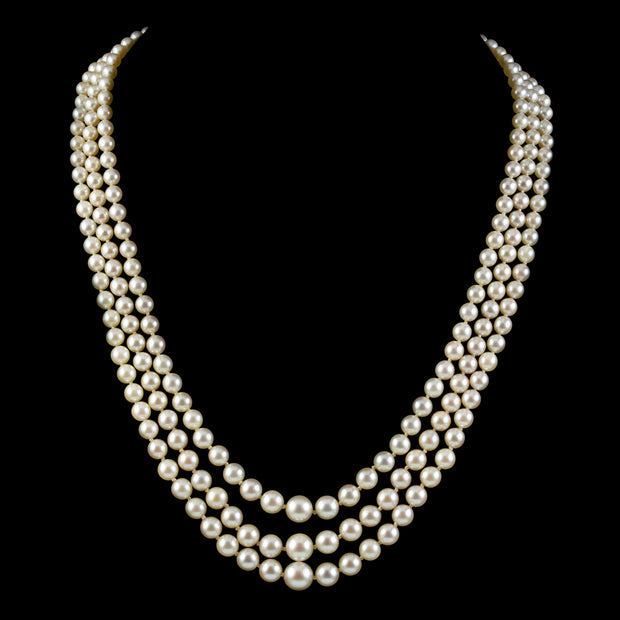 Art Deco Pearl Necklace 9ct Gold Diamond Clasp Circa 1920