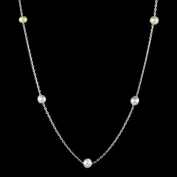 Art Deco Pearl Platinum Chain Necklace Circa 1920