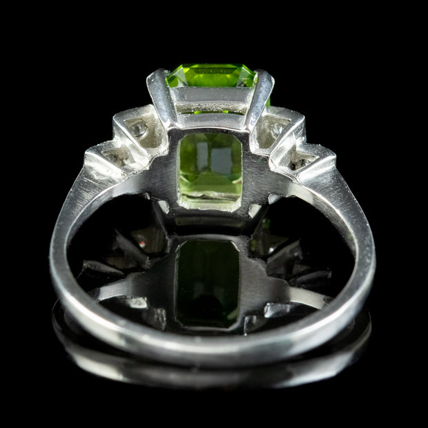 Art Deco Peridot Diamond Ring 2.80ct Peridot 