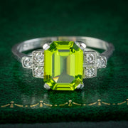 Art Deco Peridot Diamond Ring 2.80ct Peridot 