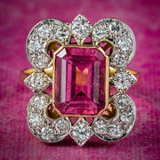 Art Deco Pink Tourmaline Diamond Ring 4.10ct Tourmaline Circa 1920 With Cert