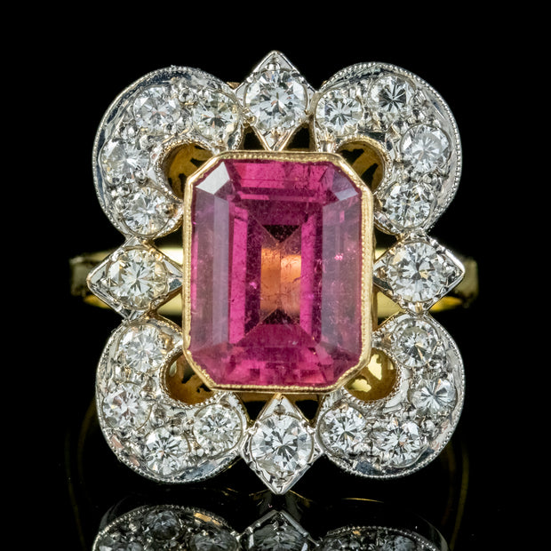 Art Deco Pink Tourmaline Diamond Ring 4.10ct Tourmaline Circa 1920 With Cert