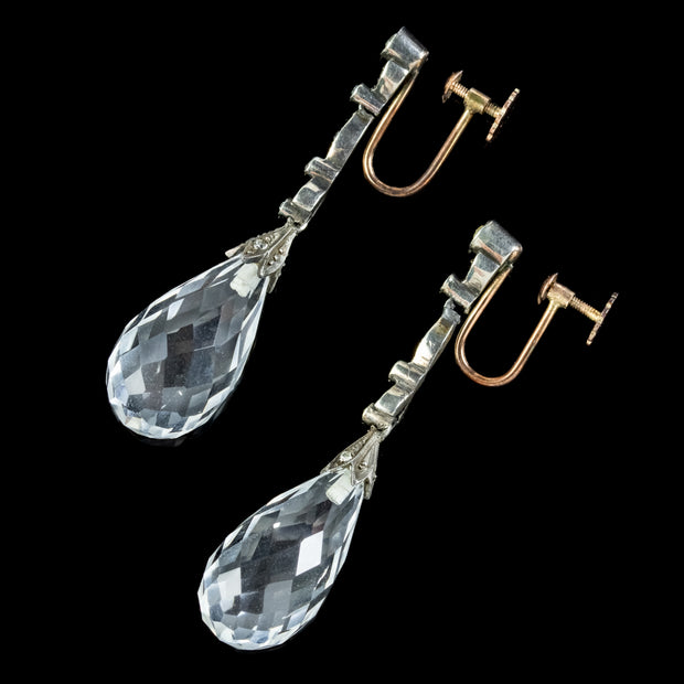 Art Deco Rock Crystal Drop Earrings Silver 9ct Gold Circa 1920