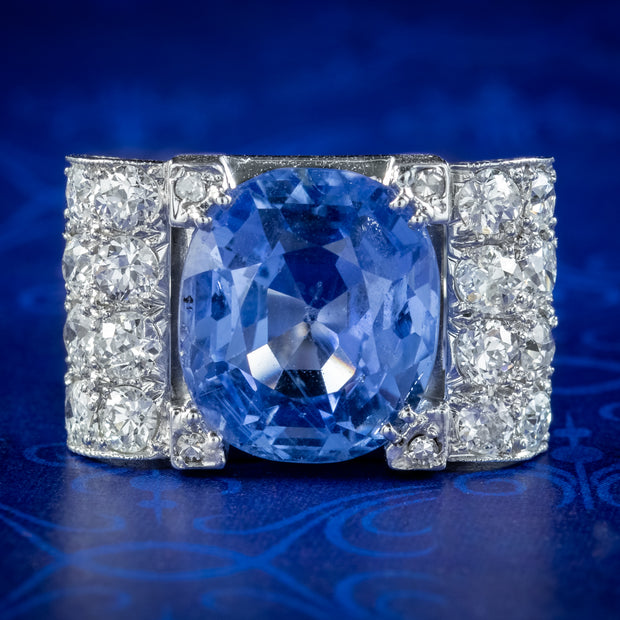 Art Deco Sapphire Diamond Cocktail Ring 6ct Sapphire With Cert