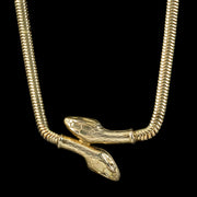 Art Deco Egyptian Revival Snake Chain Necklace Gold Plated Circa 1930 front