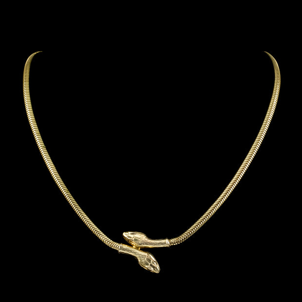 Art Deco Egyptian Revival Snake Chain Necklace Gold Plated Circa 1930 front2