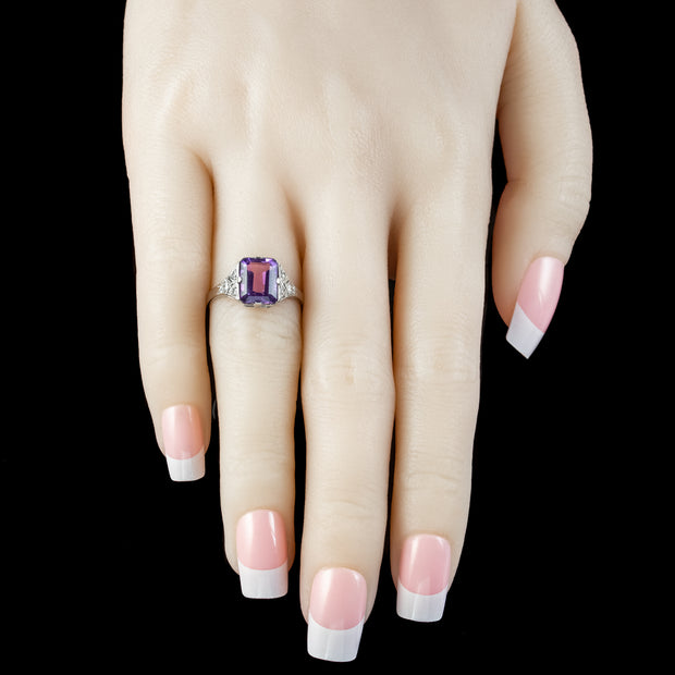 Art Deco Style Amethyst Diamond Ring 2.8ct Amethyst 