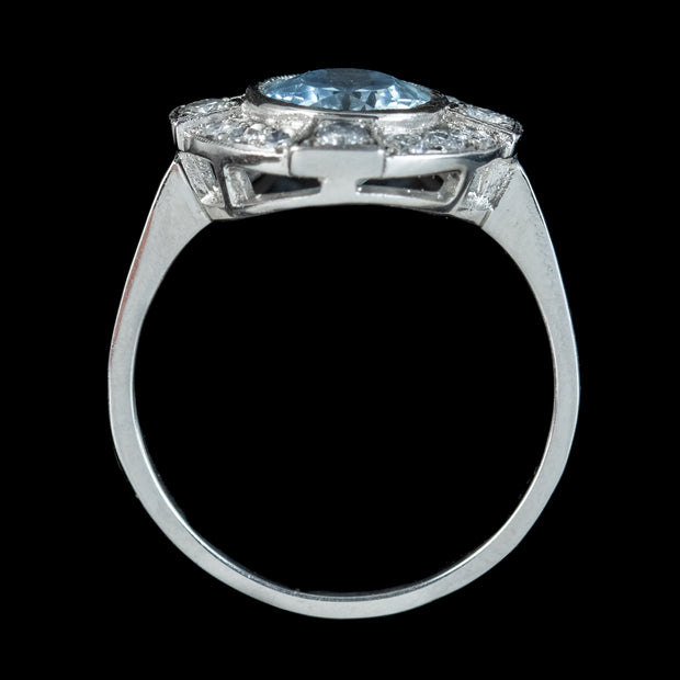 Art Deco Style Aquamarine Diamond Cluster Ring 1.8ct Aqua