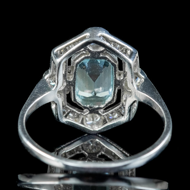 Art Deco Style Aquamarine Diamond Cluster Ring 1ct Aqua