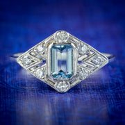 Art Deco Style Aquamarine Diamond Cluster Ring Art Deco Style Aquamarine Diamond Cluster Ring 