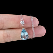 Art Deco Style Aquamarine Diamond Pendant Necklace 18ct Gold 6ct Aqua 