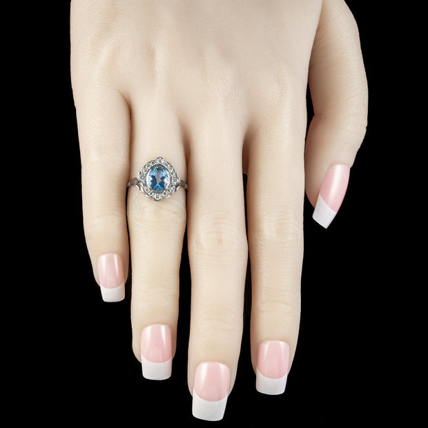 Art Deco Style Aquamarine Diamond Ring 1.6ct Aqua
