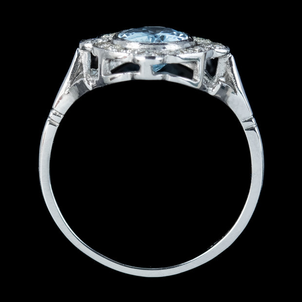 Art Deco Style Aquamarine Diamond Ring 1.6ct Aqua