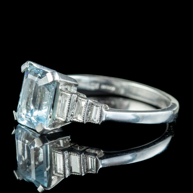 Art Deco Style Aquamarine Diamond Ring 1.8ct Aqua