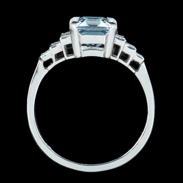 Art Deco Style Aquamarine Diamond Ring 1.8ct Aqua