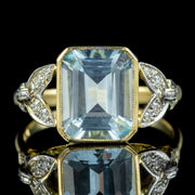 Art Deco Style Aquamarine Diamond Ring 18ct Gold 3ct Aqua