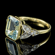 Art Deco Style Aquamarine Diamond Ring 18ct Gold 3ct Aqua