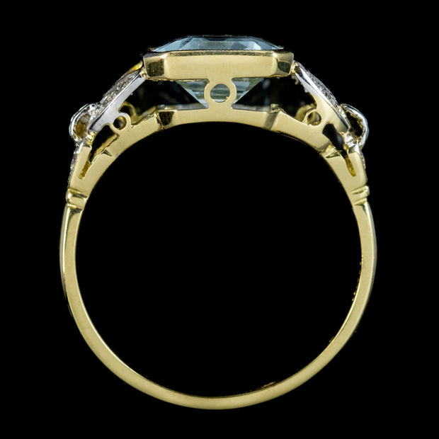 Art Deco Style Aquamarine Diamond Ring 18ct Gold 3ct Aqua