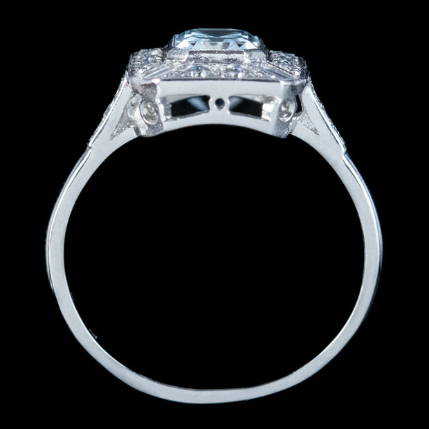 Art Deco Style Aquamarine Diamond Ring 1ct Aqua