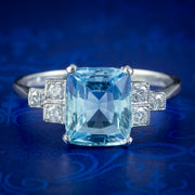 Art Deco Style Aquamarine Diamond Ring 2.3ct Aqua