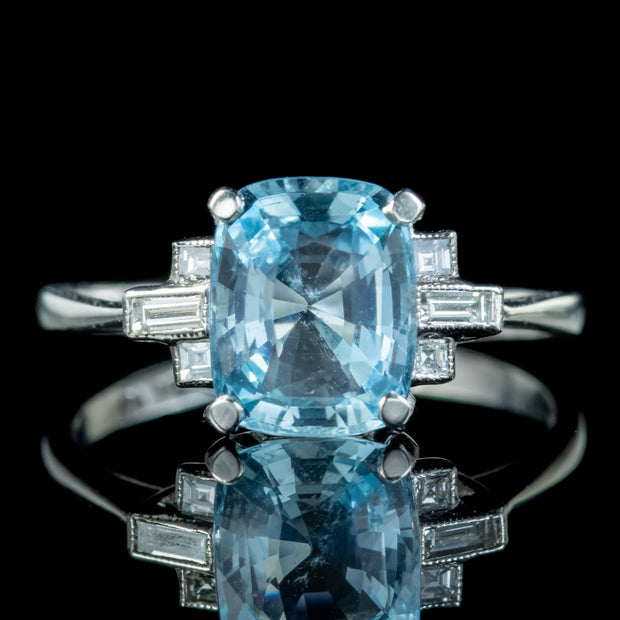 Art Deco Style Aquamarine Diamond Ring 2.5ct Aqua 