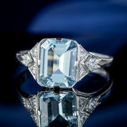 Art Deco Style Aquamarine Diamond Ring 2.8ct Aqua 