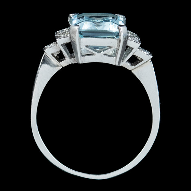 Art Deco Style Aquamarine Diamond Ring 3.5ct Aqua 