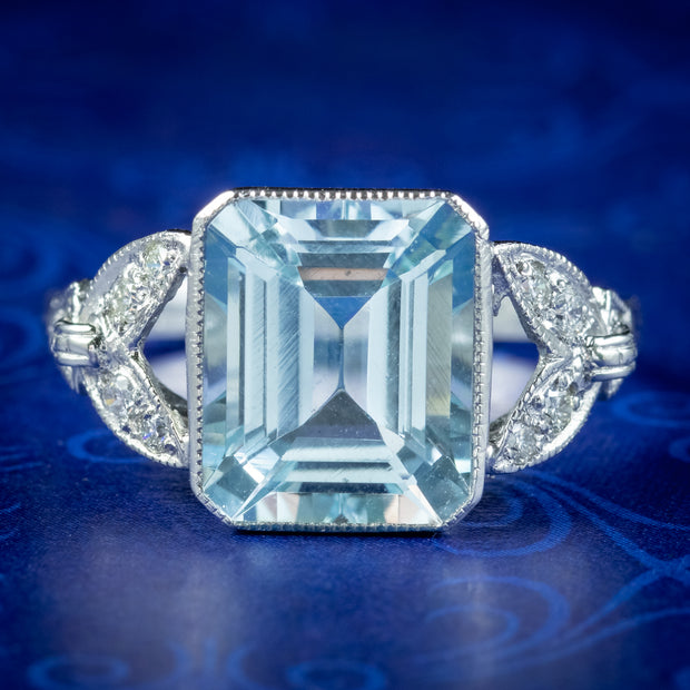 Art Deco Style Aquamarine Diamond Ring 3.5ct Aqua