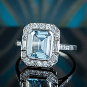 Art Deco Style Aquamarine Diamond Ring 3ct Aqua 