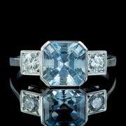 Art Deco Style Aquamarine Diamond Trilogy Ring 2.50ct Aqua