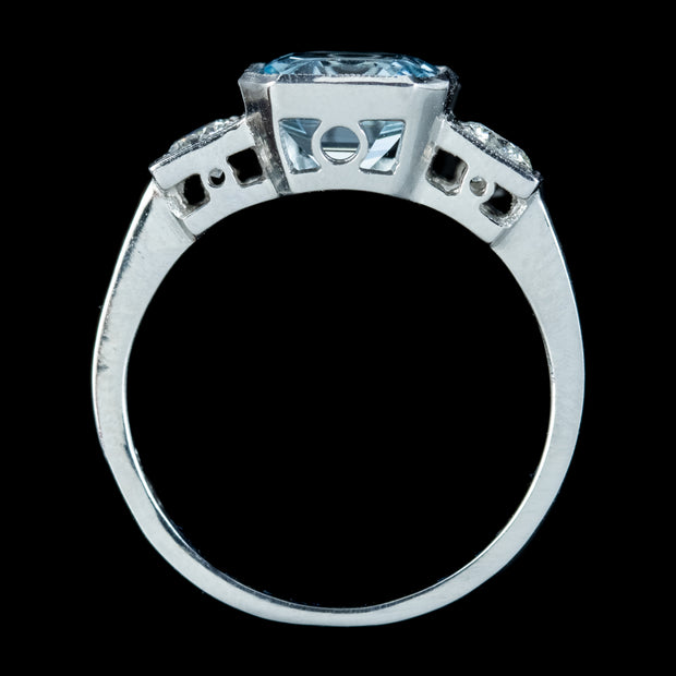 Art Deco Style Aquamarine Diamond Trilogy Ring 2.50ct Aqua